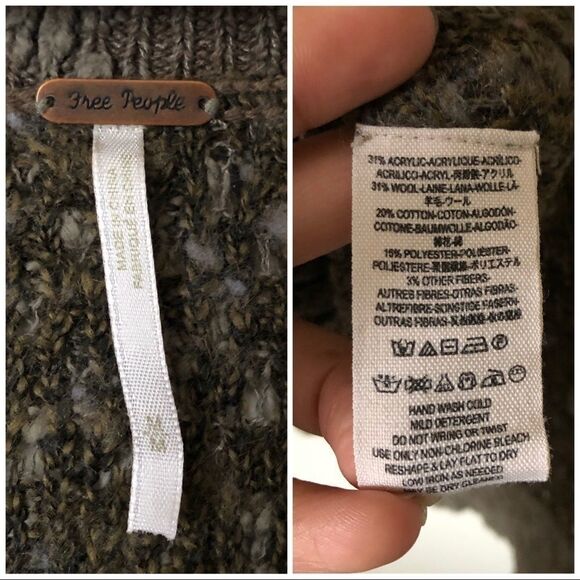 Free People Green Boucle High Low Hem sweater Medium preowned - Picture 6 of 6